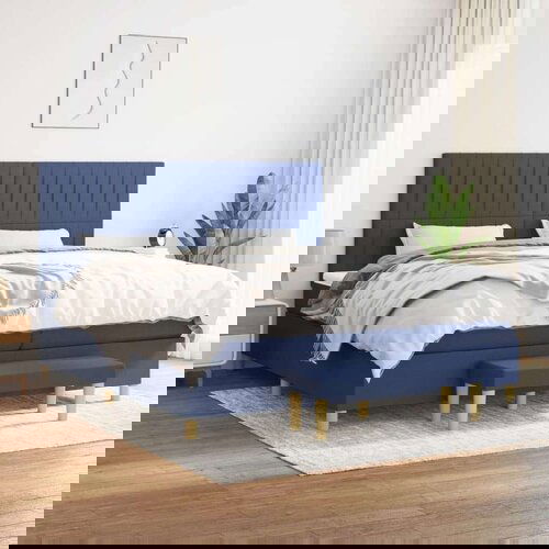  Krevet s oprugama i madracem plavi 200 x 200 cm od tkanine Slike