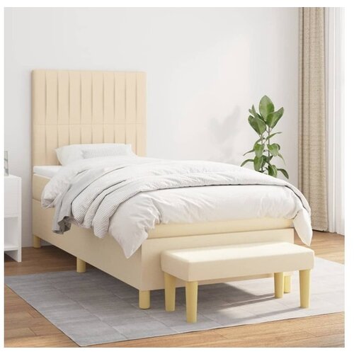 VidaXL Krevet s oprugama i madracem krem 90 x 190 cm od tkanine Slike