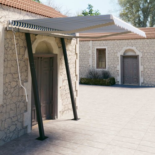 VidaXL Ročno zložljiva tenda s stebrički 3,5x2,5 m modra in bela Slike