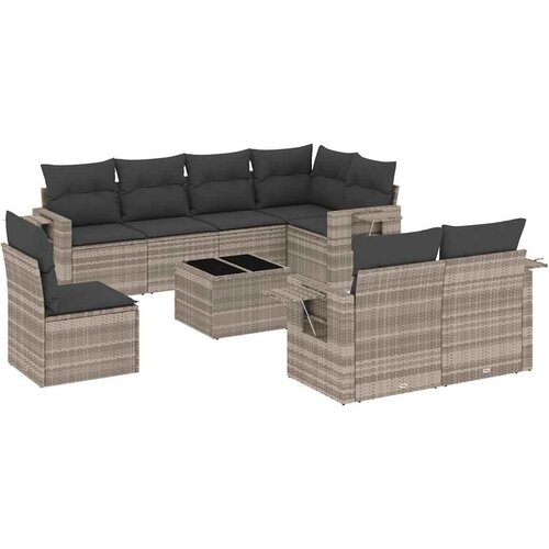 Maison Chic Seti vrtnega pohištva - Vrtna garnitura - Vrtni pohištvo set 9-delna z blazinami sv. siv poli ratan, (21797337) Cene