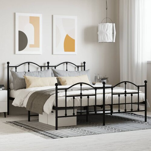 VidaXL Metalni okvir kreveta uzglavlje i podnožje crni 160x200 cm Slike