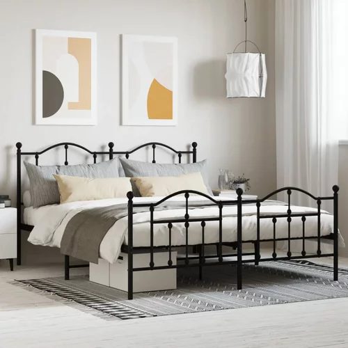 vidaXL Metalni okvir kreveta uzglavlje i podnožje crni 160x200 cm