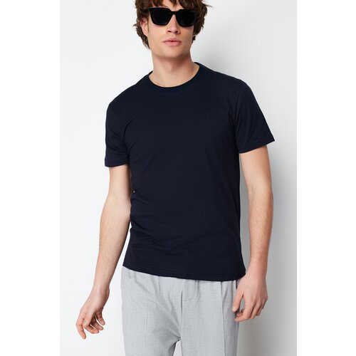 Trendyol Men's Navy Blue Regular/Normal Fit Text Printed on Back 100% Cotton Short Sleeve T-Shirt Slike