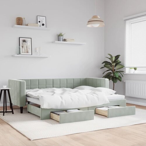 VidaXL Izvlečna dnevna postelja s predali svetlo siva 80x200 cm žamet Slike