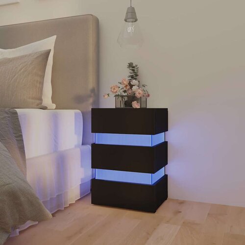 VidaXL LED nočna omarica črna 45x35x67 cm iverna plo&amp;scaron;ča Slike