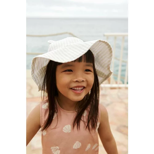 Liewood Otroški bombažni klobuk Amelia Seersucker Sun Hat With Ears vijolična barva
