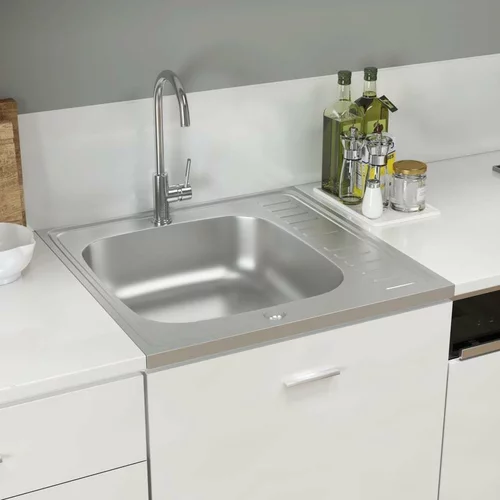 Kuhinjski sudoper s cjedilom srebrni 600 x 600 x 155 mm čelični