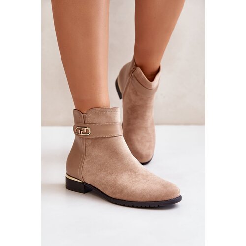 Kesi Insulated women's ankle boots on a flat heel with gold details beige Ravasira Cijene