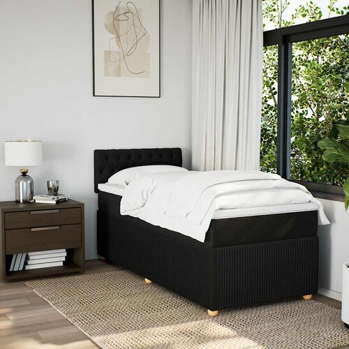  Krevet s oprugama i madracem crni 90x200 cm od tkanine Slike