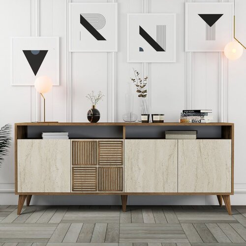 Hanah home milan - walnut, travertine walnuttravertine console Cene
