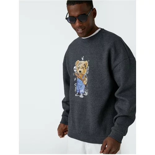 Koton Bear Printed Sweatshirt with Rayons, Crew Neck