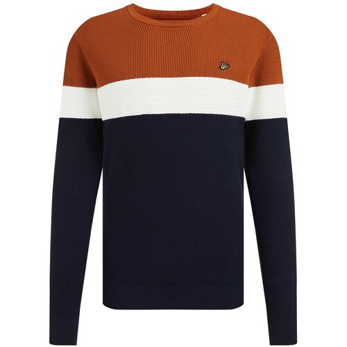 WE Fashion Pulover temno modra / oker / pastelno rumena / bela Slike