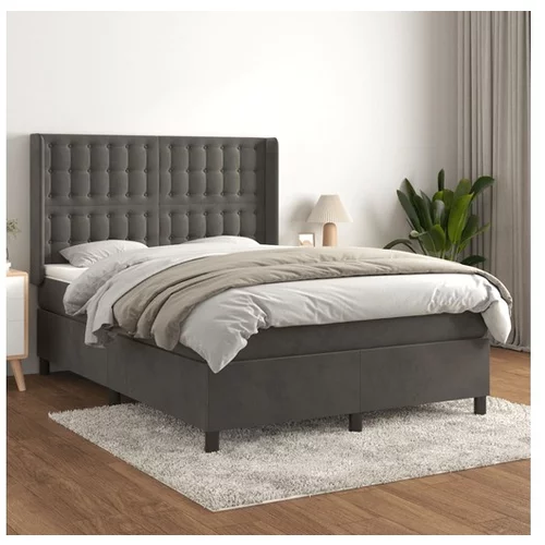 vidaXL Box spring posteljni z vzmetnico temno siv 140x190 cm