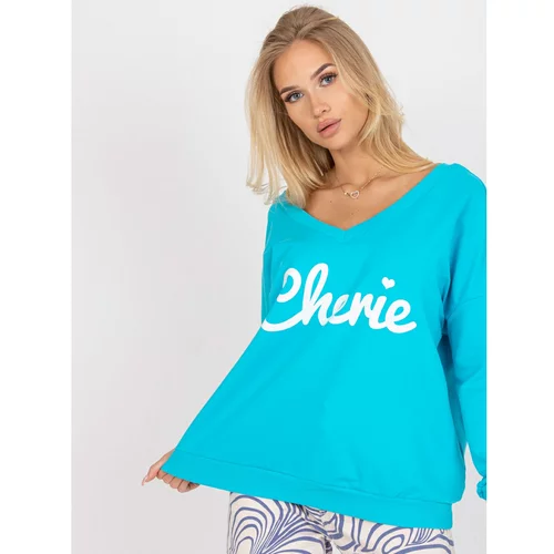 Fashion Hunters Oversized blue and white cotton sweatshirt with a print
