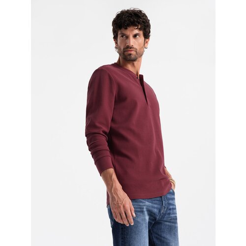 Ombre Button up neck men's waffle knit longsleeve - maroon Cene