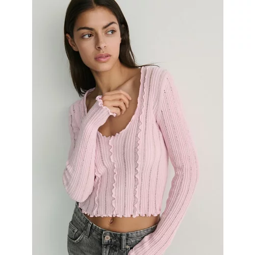 Reserved pleten teksturiran pulover - roza