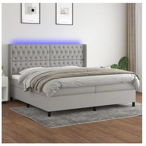  Box spring postelja z vzmetnico LED sv. siva 200x200 cm blago