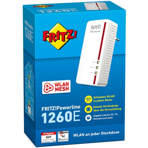 Avm &amp;quot;FRITZ! Powerline 1260E 1200Mbit/s Eingebauter Ethernet-Anschluss WLAN white 1St&amp;uuml;ck(e) Single&amp;quot; Slike