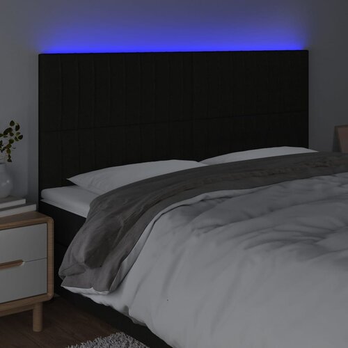  LED uzglavlje crno 200x5x118/128 cm od tkanine Slike