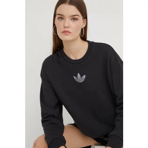 Adidas Bombažen pulover ženska, črna barva