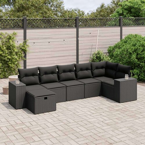  7-dijelni set vrtnih sofa od poliratana s jastucima crni Cijene