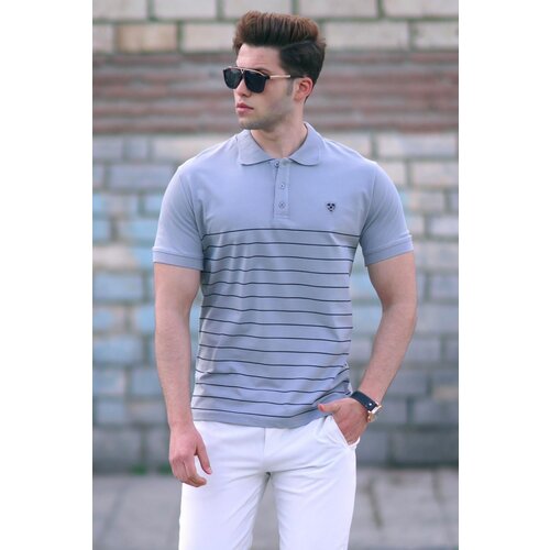 Madmext Men's Gray Polo Neck T-Shirt 5238 Slike