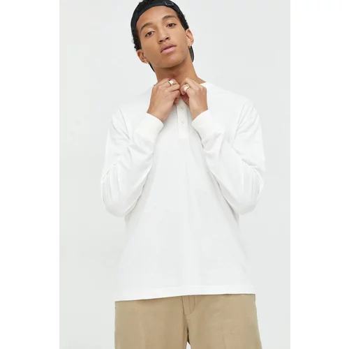 Abercrombie & Fitch Bombažna majica z dolgimi rokavi bela barva