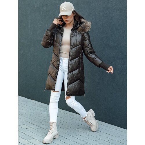 DStreet Women's winter quilted jacket with hood and fur LAGOON mokka Cene