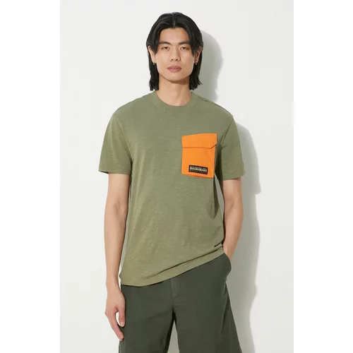 Napapijri Pamučna majica S-Tepees za muškarce, boja: zelena, s aplikacijom, NP0A4HQJGAE1