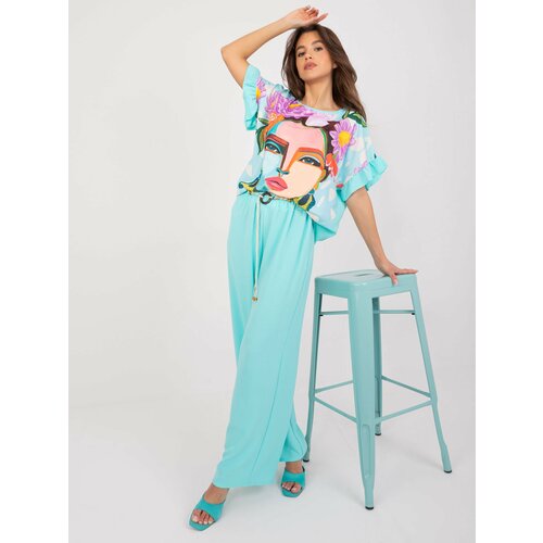 Fashion Hunters Mint summer set with printed blouse Cene