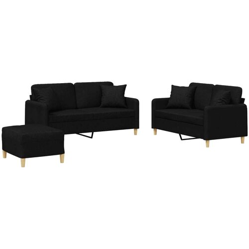  3-dijelni set sofa s jastucima crni od mikrovlakana Slike