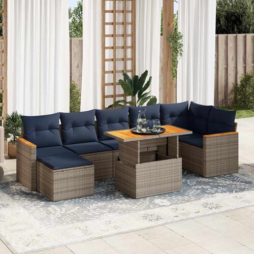 vidaXL 8-dijelni set vrtnih sofa od poliratana s jastucima sivi Cijene