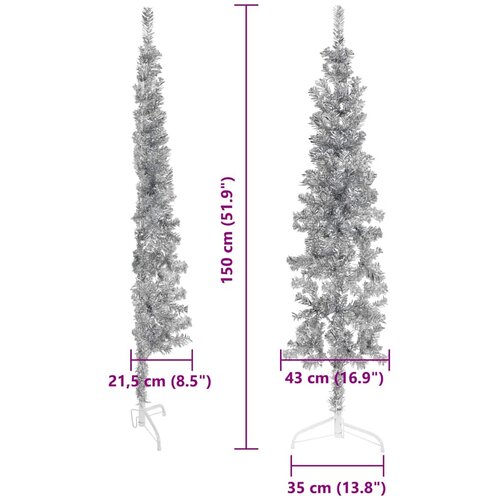  Tanka umjetna polovica božićnog drvca sa stalkom srebrna 150 cm Slike