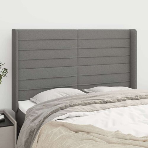  Vzglavje z u&amp;scaron;esi temno sivo 147x16x118/128 cm blago, (20793004) Slike