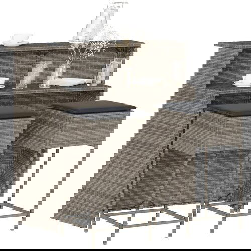 VidaXL 3-dijelni vrtni barski set od poliratana s jastucima sivi Slike