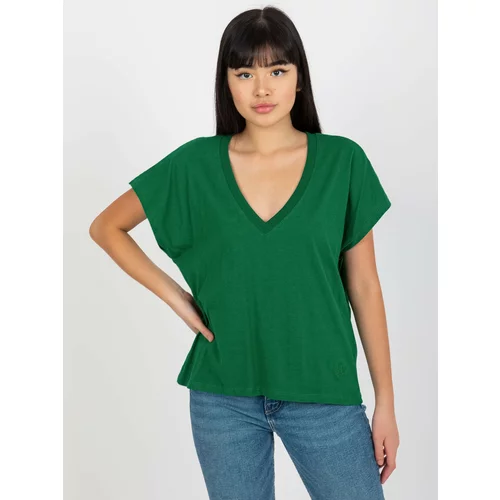 Fashion Hunters Dark green women's monochrome cotton T-shirt MAYFLIES