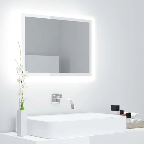 vidaXL LED kopalniško ogledalo visok sijaj belo 60x8,5x37 cm