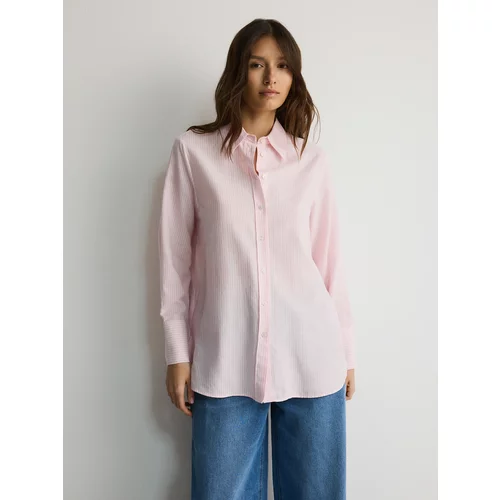 Reserved - Prugasta pamučna košulja - ružičasta