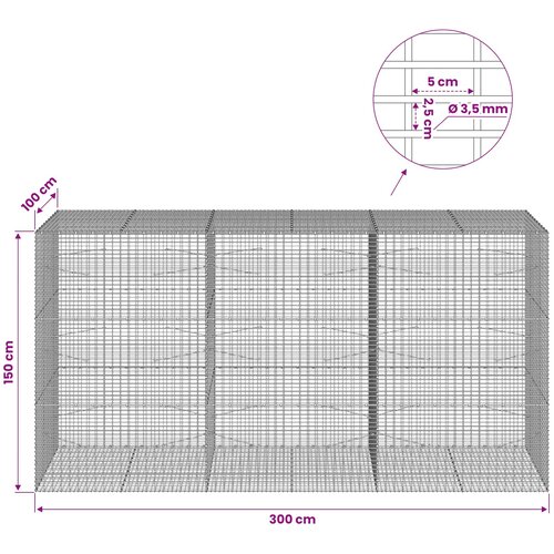  Gabion s žicom debljine 3,5 mm i mrežom 5x2,5 cm 300x100x150 cm Slike