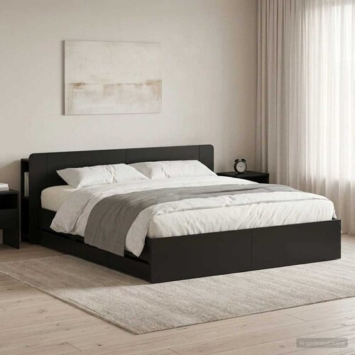  Okvir kreveta s pohranom Crna 180 x 200 cm Konstruirano drvo Slike