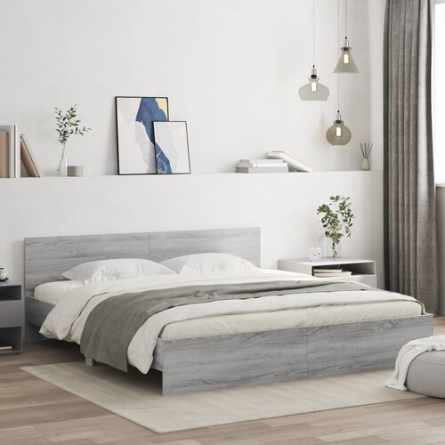 VidaXL Okvir kreveta s uzglavljem siva boja hrasta 200x200 cm Slike