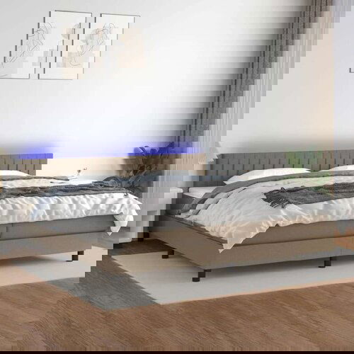  Krevet box spring s madracem LED smeđesivi 200x200 cm tkanina Cijene