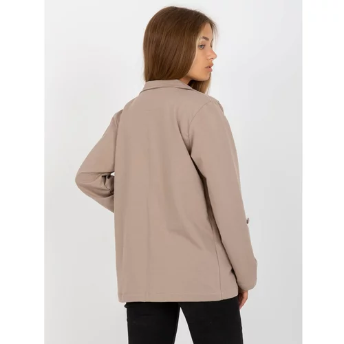 Fashion Hunters RUE PARIS dark beige sweat jacket with pockets