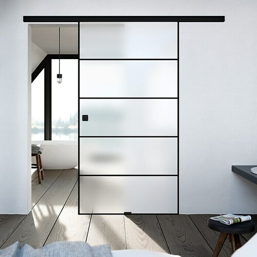 DIAMOND DOORS steklena drsna vrata diamond doors black lines (935 x 2.058 mm, varnostno kaljeno steklo) Slike