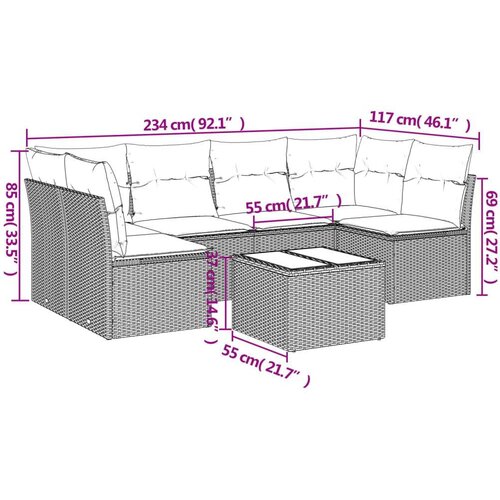 VidaXL 7-dijelni set vrtnih sofa od poliratana s jastucima smeđi Slike