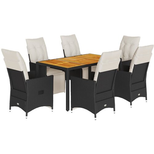  7-dijelni vrtni blagovaonski set s jastucima crni od poliratana Crna 150 x 90 x 75 cm Slike