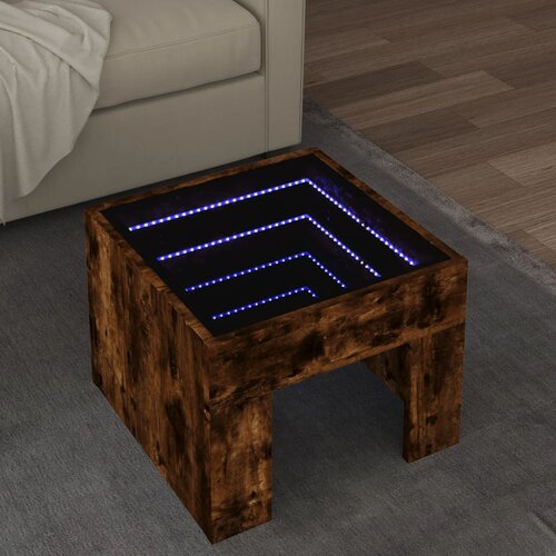 VidaXL Klubska mizica z neskončnimi LED dimljen hrast 40x40x30 cm Slike