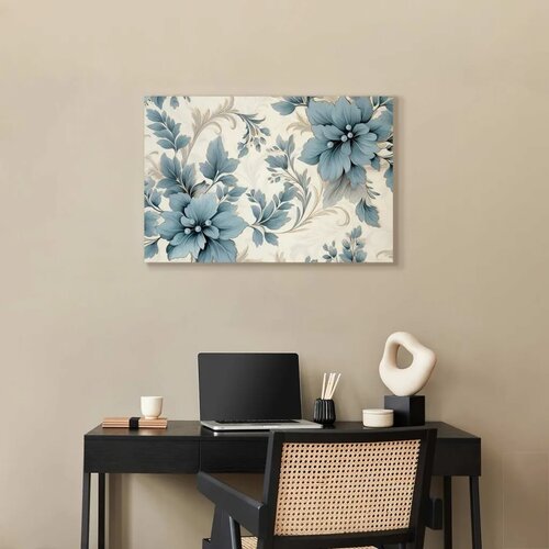  Slika - Turquoise Flowers in Retro Ambience Floristic Ornaments 30x20 Cijene