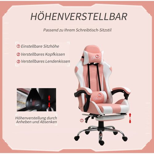  Igraća ergonomska uredska stolica umjetna koža roza i bijela 64 x 67 x 119-127 cm Slike