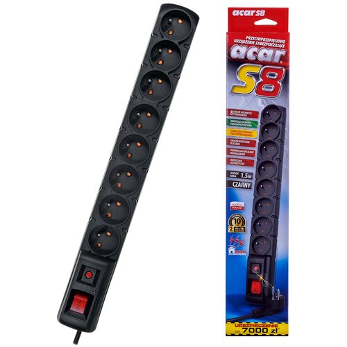 Acar S8 power extension 1.5 m 8 AC outlet(s) Indoor Black Cijene
